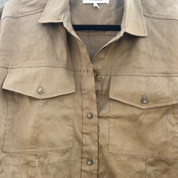 FRAME Women’s Arie Cutaway Linen-Blend Button-Up Shirt - Picture 4 of 9